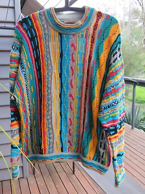 👔 RARE! Men's 80's Original CUGGI Ugly Sweater. Coogi Multi Cotton Jumper Sz SS • $249.99
