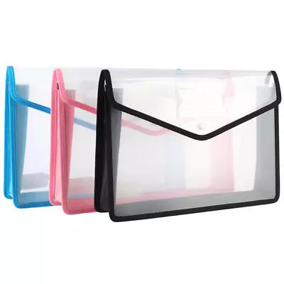 Hot A3/A4 Document Bag Plastic Wallet Seal File Folder Envelope Button Bags • £4.99