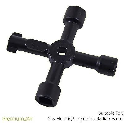 4 Way Utility Key Plumbing Radiator Bleed Gas Electric Meter Stop Cock Tap Metal • £2.99