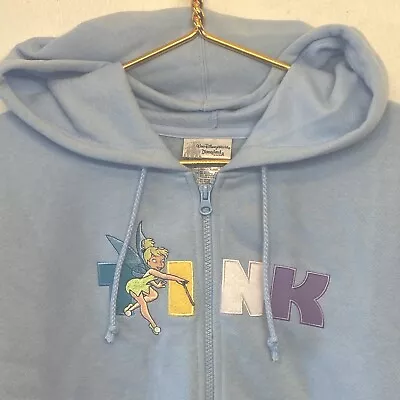 Disney Tink Tinkerbell Hoodie Jacket Adult Size M NWT Blue Zip Embroidered S1 • $44.95