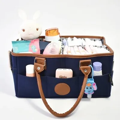 £12 • Buy Nappy Caddy Navy Blue Felt Portable Storage Bag Baby Bag Organiser