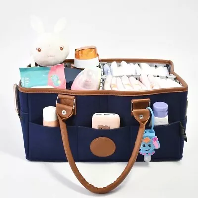 Nappy Caddy Navy Blue Felt Portable Storage Bag Baby Bag Organiser • £12.80