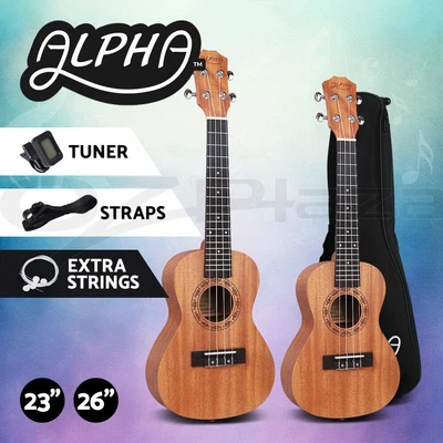 $57.95 • Buy Alpha 23  26  Concert Tenor Ukulele Mahogany Ukuleles Uke W/ Tuner Carry Bag