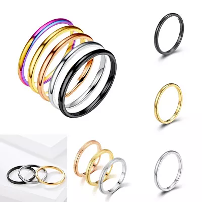 2mm Silver Gold Stainless Steel Couples Matching Wedding Ring Women Men Jewelry • $3.77