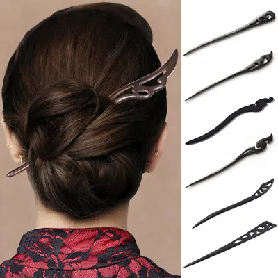 Antique Hand-carved Black Vintage Hair Pin Stick Ebony Wooden Hair Clip Women _A • $1.77