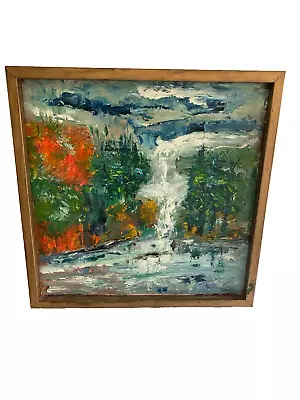 Vintage Original Oil Painting Abstract Waterfall Landscape Signed Textured • $150