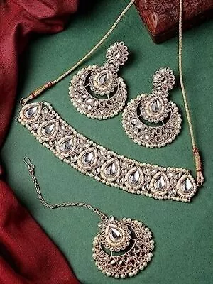 Indian Bollywood Gold Plated Kundan Choker Bridal Necklace Earrings Jewelry Set • $34.08