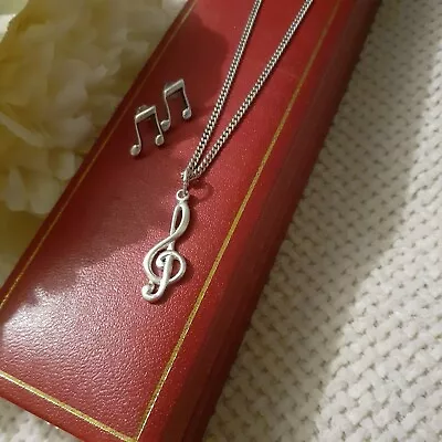 Silver Earrings & Necklace Music Notes  • £5