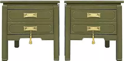 Mid Century Chinoiserie Style Pair Of Nightstands In Green - Newly Painted • $1600