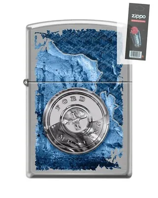 Zippo 209990 Ford Mustang Chrome Lighter + FLINT PACK • $25.75