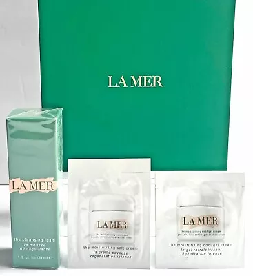 NIB LA MER Cleansing Foam 1 Oz + Moisturizing Soft Cream + Cool Gel Cream Sample • $28