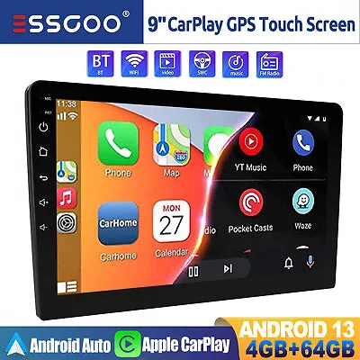 9  4+64G Android 13 CarPlay Double DIN Car Stereo Radio GPS Head Unit IPS Screen • £75.75