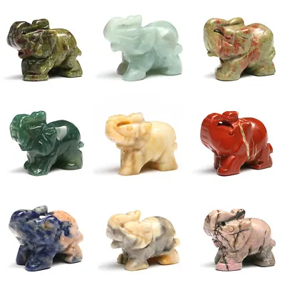 Natural Carved Elephant Animal Crystal Healing Stones Figurine Gemstone Reiki • $2.99