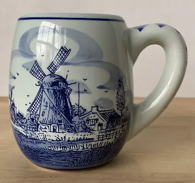 Delfts Blauw Windmill And Floral Handpainted Mug 95 Coffee Tea Blue White Flower • $8