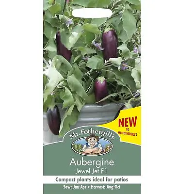 Mr Fothergills Grow Your Own Home Grown Vegetables Aubergine Jewel Jet F1 Seeds • £3.99