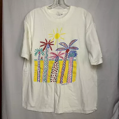 Ken Done Art Design 80s Graphic Palm Tree Beach Island Vtg T-shirt Women’s XL • £38.60