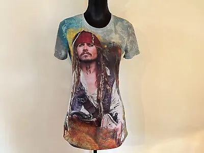 PIRATES OF THE CARIBBEAN Women's All-Over Print T-shirt Medium  WALT DISNEY AOP • £28.94