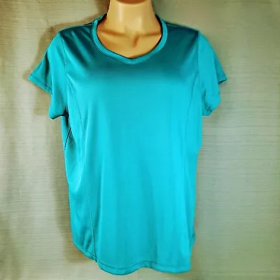 Made For Life V Neck Shirt Size Large Teal Green Short Sleeve Athletic Quick Dri • $14.90