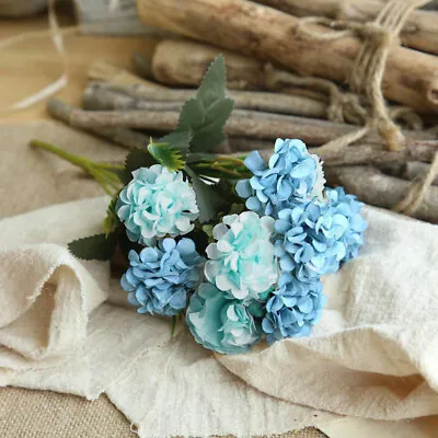 10 Heads Artificial Silk Hydrangea Fake Flowers Bouquet Bunch Wedding Home Decor • £3.71