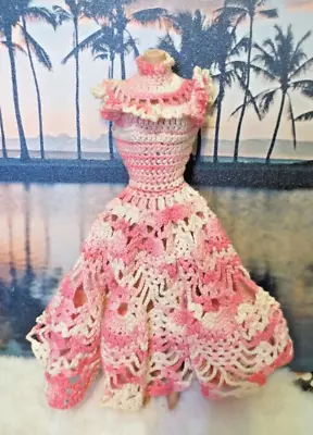 Gorgeous Vintage Crochet Barbie Clone Doll Dress Clothes Pink & White • $79.99