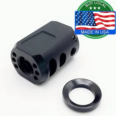 Top Flat 1/2×28 Thread Muzzle Brake Anodized For 9mm Glock Free Crush Washer • $17.59
