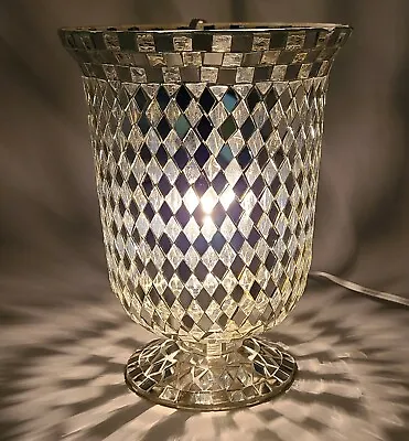 Vase Mosaic Silver Mirror & Clear Glass Chips On Glass Vase 7 Dia  9 High AS IS • $23.50