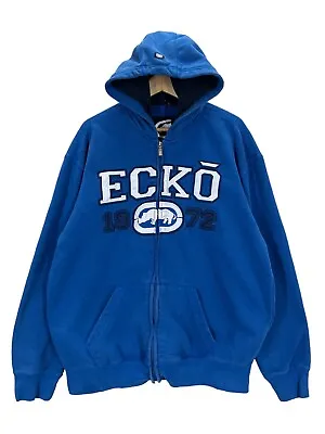 Vintage Y2K Ecko Unltd Spellout Rhino Blue Hoodie Sweatshirt Fits XXL • $69.99