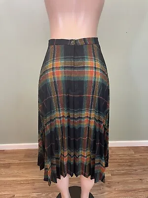 Vintage COPLEY SQUARE 60s/70s Plaid Skirt 14 Wool Mad Men Black Mustard Orange 8 • $40