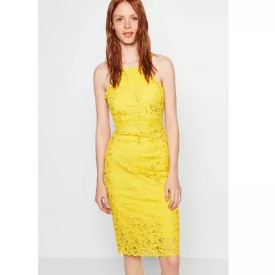 ZARA Chartreuse Lace High Neck MIdi Dress • $25