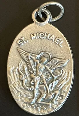 Vintage Catholic Saint St Michael Our Lady Of Olives Silver Tone Medal • $9.99