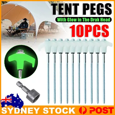 10x Heavy Duty Steel Screw / Drill Camping Tent Pegs With Glow In The Dark Head • $23.45