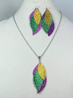 Mardi Gras Jewelry Set - Purple Green And Gold Jewelry Set - Leather Jewelry Set • $28