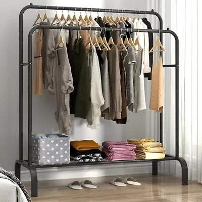 £20.59 • Buy Double Clothes Rail Hanging Rack Garment Display Stand Shoes Storage Shelf New