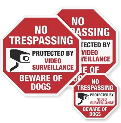 Video Surveillance Decal Stickers 3 Pack Lot 4x4” No Trespassing Red White • $18.77