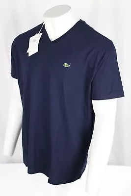 $39.94 • Buy Lacoste Men's V-Neck Pima Cotton Jersey T-Shirt Navy Blue TH6710 51