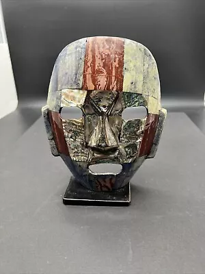 Vintage Mayan Aztec Jasper Mother Of Pearl Mosaic Death Mask Sculpture • $29.99