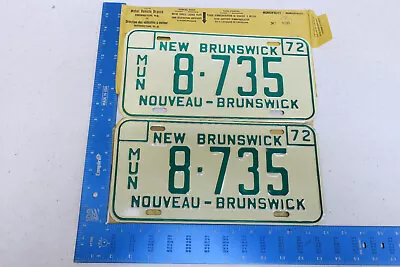 1972 72 New Brunswick Nb License Plate Pair Set Municipal Mun # 8735 Mint Nos • $31.49
