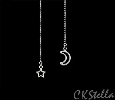 *CKSA*  925 Sterling Silver Ear Thread Threader Earrings Dangle W/ Moon Star • $8.99