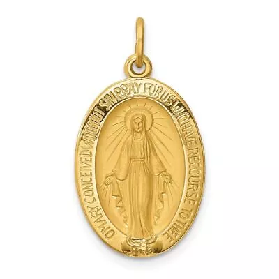 14K Yellow Gold Solid Polished And Satin Oval Miraculous Medal Pendant • $372