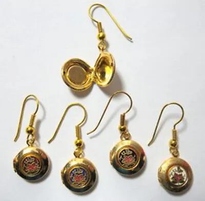 Vintage 1980's Cloisonne Enamel Round Locket Goldtone Earrings (1 Pair) • $6