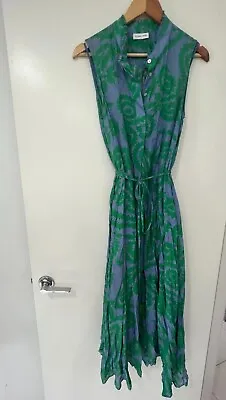 Megan Park Button Front Sleeveless Maxi Shirt Dress Green Blue Size M • $72.73