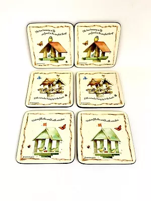 Vintage Marjolein Bastin Cork Back Coasters Set Of 6 Birdhouses Nature Birds • $9.99