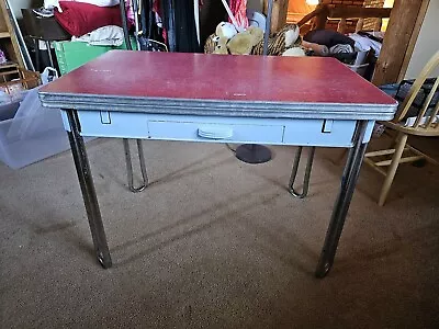 Vintage Red Formica Extendable Kitchen Table With Chrome Legs Mid Century Modern • $225