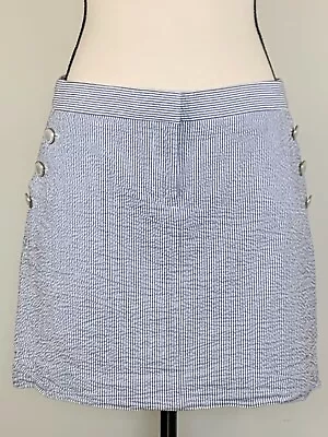 J Crew 6 Blue White Seersucker Striped Nautical Sailor Button Pocket Mini Skirt • $17