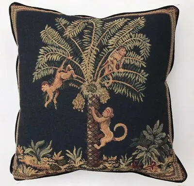 Tapestry Throw Pillow Monkeys Tropical Palm Trees Black Embroidered 16  Black • $30
