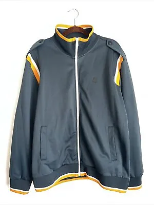 Marc Ecko Cut & Sew Zip Up Track Jacket XL Navy Green W Yellow & White Stripe • $40