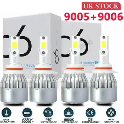 C6 9005 + 9006 Combo LED 6000K White Headlight Kit 200W 40000LM Hi/Lo Beam Bulbs • $15.99
