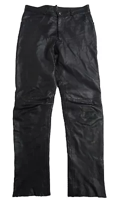 Vintage Black Motorcycle Cruiser Grained Leather Biker Jeans Trousers W32  L33  • £39.99