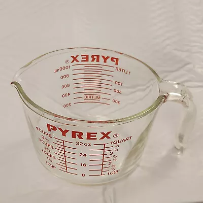 Vintage Pyrex 532 Glass Red Letters Large Handled Measuring 4 Cup 1 Qt 32 Oz USA • $29.98