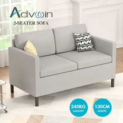 Advwin 2 Seater Sofa Lounge Linen Couch Armchair Compact Small Space Light Grey • $269.90